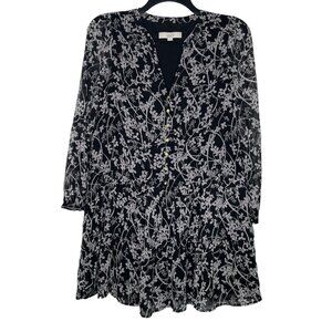 LOFT Womens Drop Waist Dress Size Small Floral Tiered V-Neck Sheer Sleeves